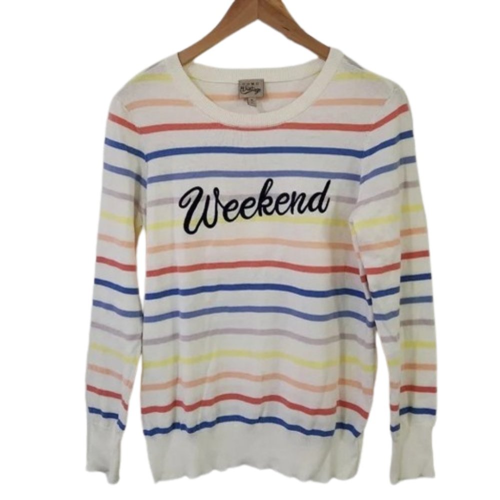NWT Womens Size Small Como Vintage Weekend Embroidered Striped Knit Sweater